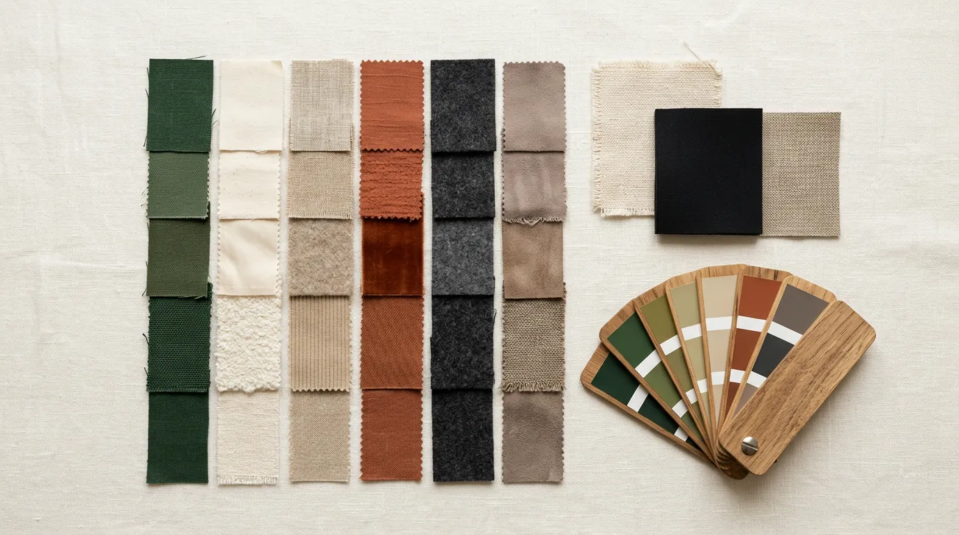 Color and material swatches for packaging palette work